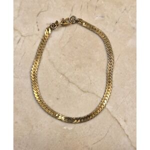 Vintage Monet 1990s Gold Tone Herringbone Bracelet 7" Signed